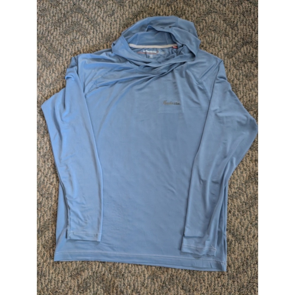 Hawke & Co Mens Sun Hoodie Light Blue Lifes A Journey Mountain Graphic Large